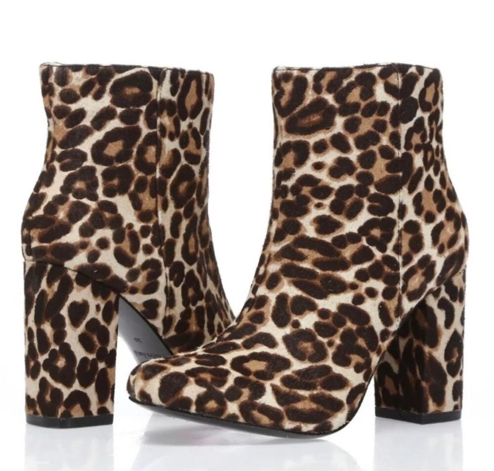 Charles David Studio Calf Hair Boots 8 NWT Ankle Booties Leopard Glam Luxury